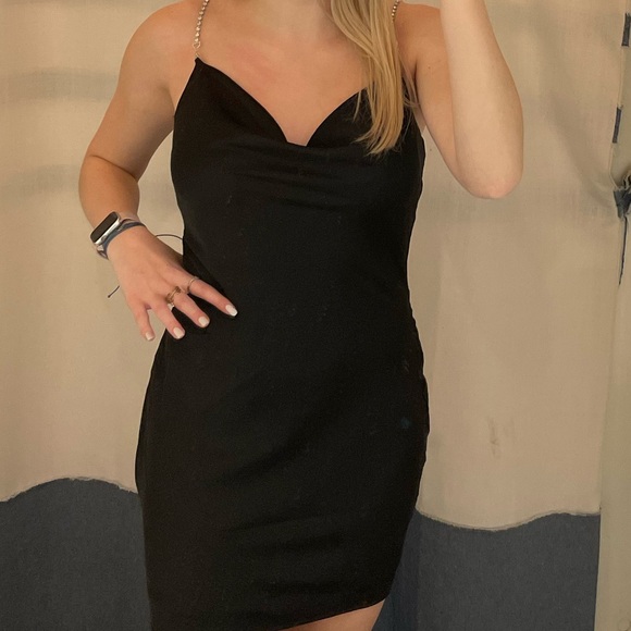 GARAGE BLACK COWL NECK DRESS WITH SPARKLY STRAPS - Picture 1 of 8